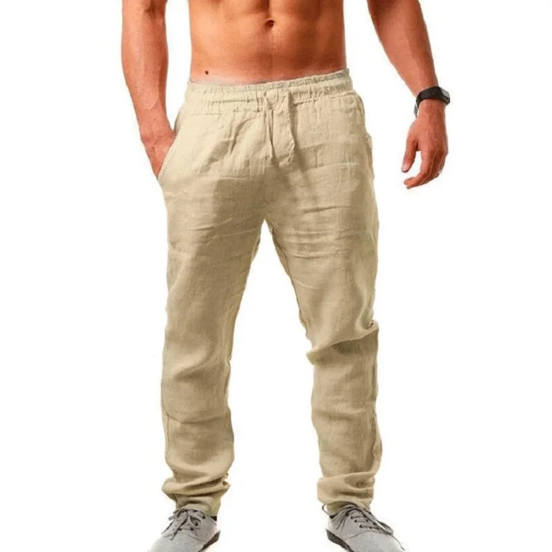 Calças de linho de algodão masculino outono novo respirável cor sólida calças de linho fitness streetwear S-3XL