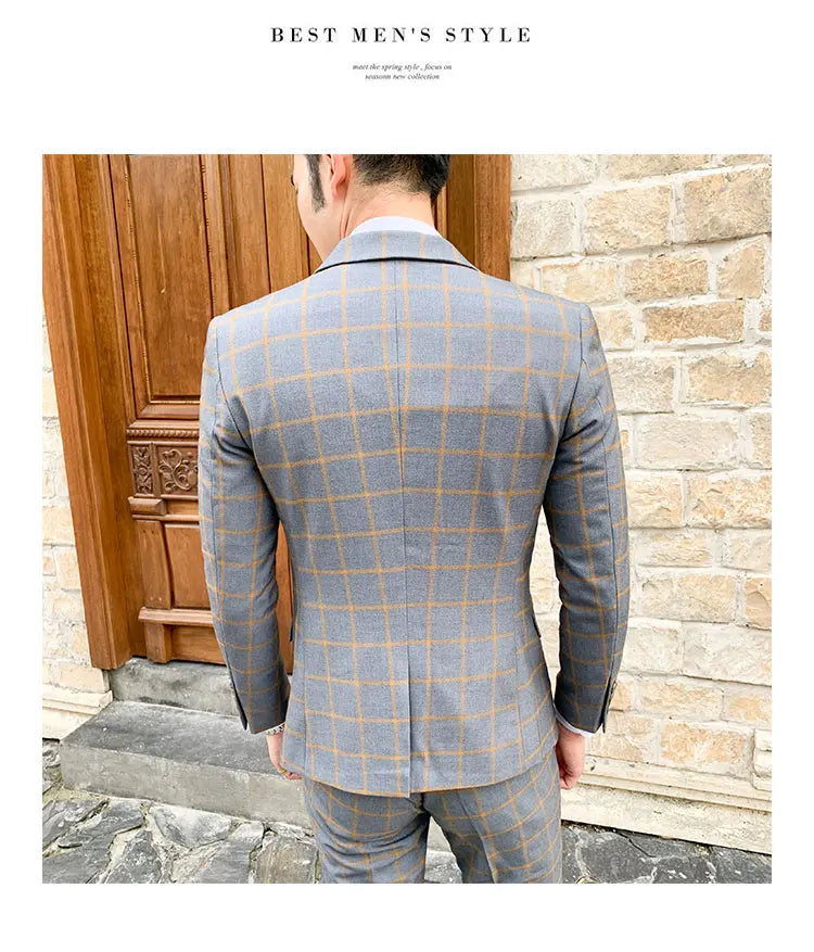 Terno de negócios fino ajuste masculino alta qualidade boutique moda conjunto de duas peças bonito tendência banquete quatro estações calças incluídas