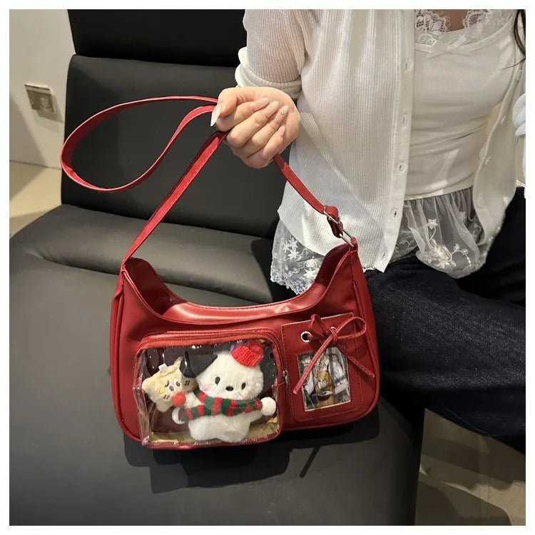 Y2k harajuku bolsa de ombro feminina coreano transparente ita saco escola crossbody saco feminino designer japonês bolsa preppy