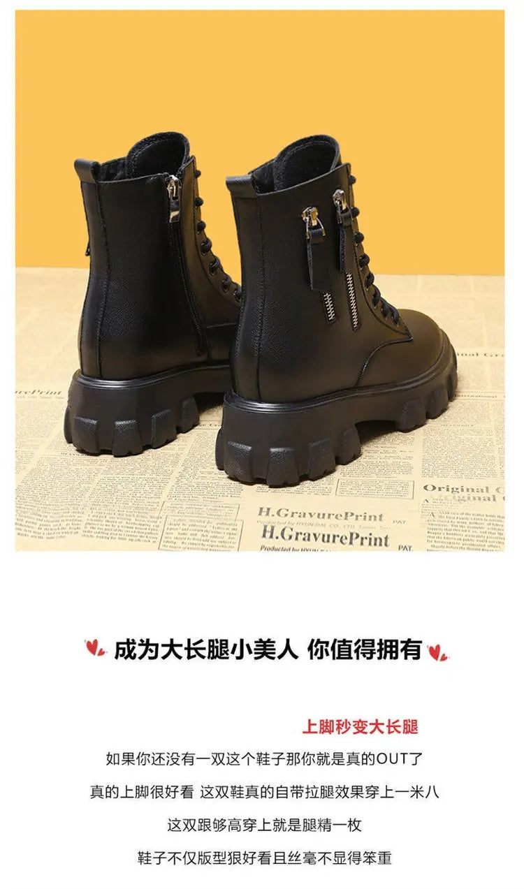 Botas 2025 novo estilo coreano forrado de lã outono inverno sapatos de algodão de alta qualidade botas femininas salto alto meados de bezerro bootsins