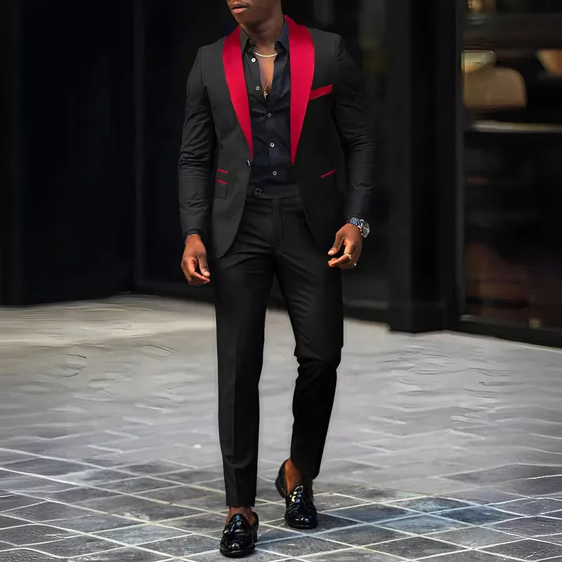 Terno masculino de 2 peças adequado para ternos de negócios de casamento, conjuntos de jaquetas e calças de botão único, conjuntos de jaqueta slim fit