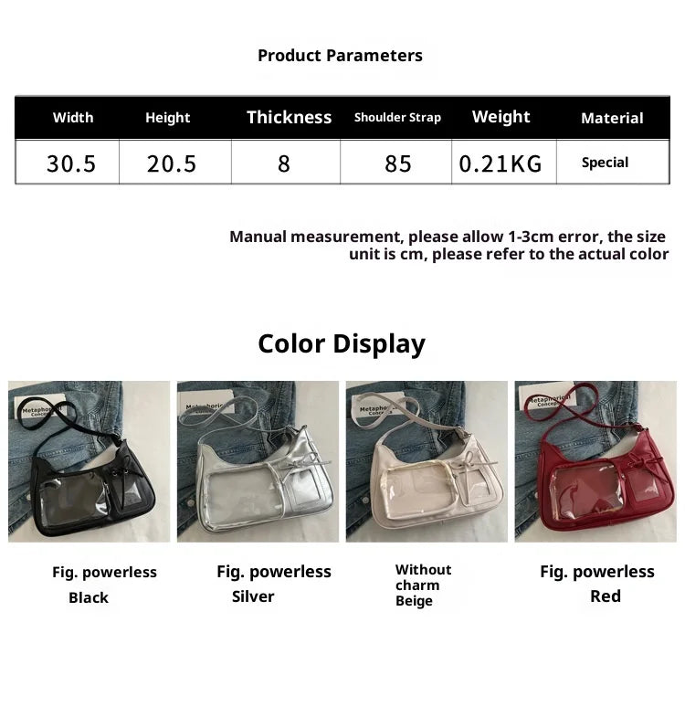Y2k harajuku bolsa de ombro feminina coreano transparente ita saco escola crossbody saco feminino designer japonês bolsa preppy