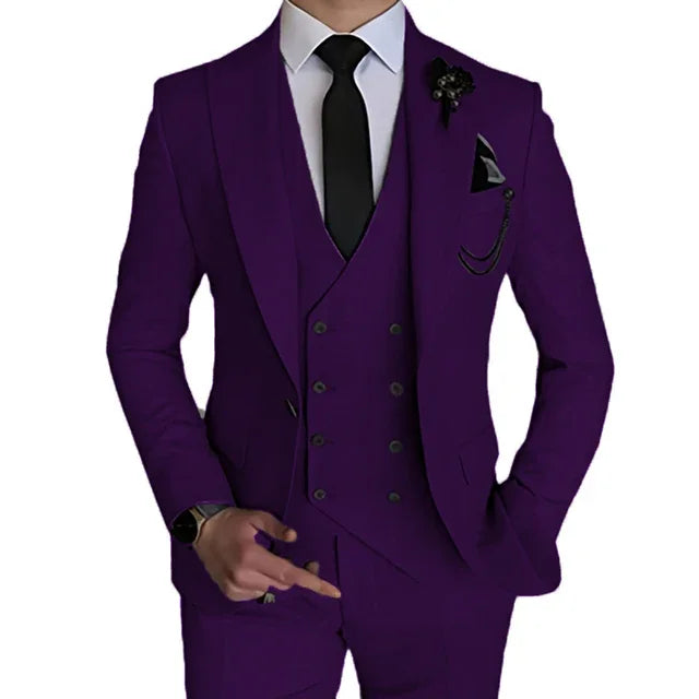 Terno de casamento monocromático masculino, boutique de lazer, casaco de negócios, calças, colete, vestido, blazers, jaqueta, calças, 3 peças, nova moda