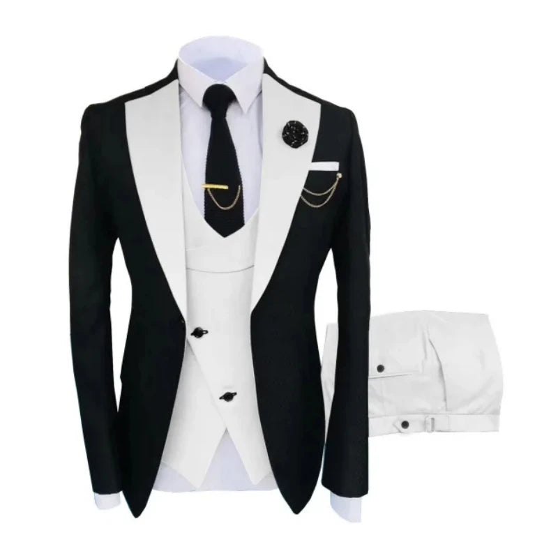 Ternos masculinos 3 peças sob medida melhor homem noivo casamento smoking fino ajuste jacquard duas cores blazer jaqueta colete calças smoking roupas