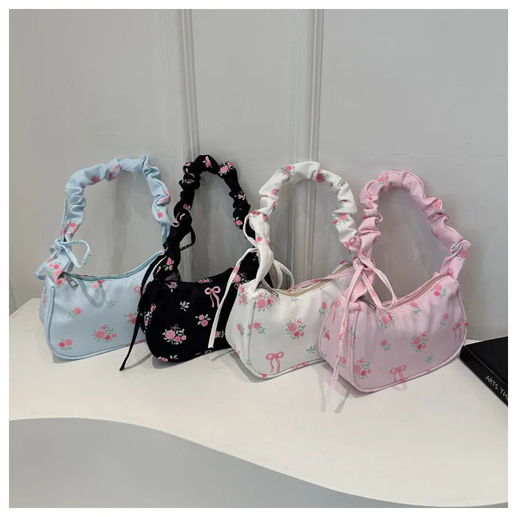 Bolsas femininas nova doce impressão bolsas de lona coreano floral arco impresso zíper sacola feminina pequena bolsa de ombro