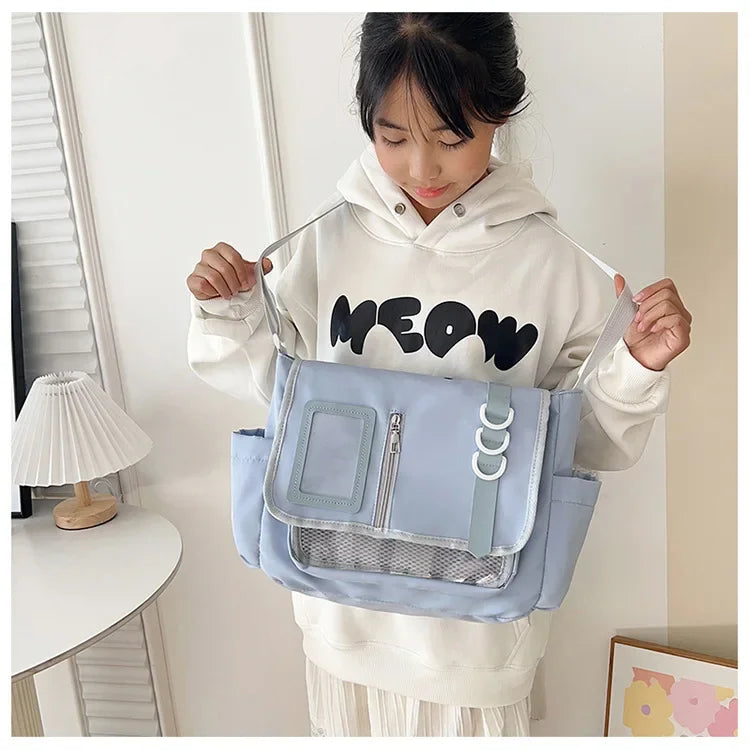 Y2k japonês harajuku sacos de escola para meninas novo transparente itabag ombro crossbody saco diy emblemas placa exibição ita saco
