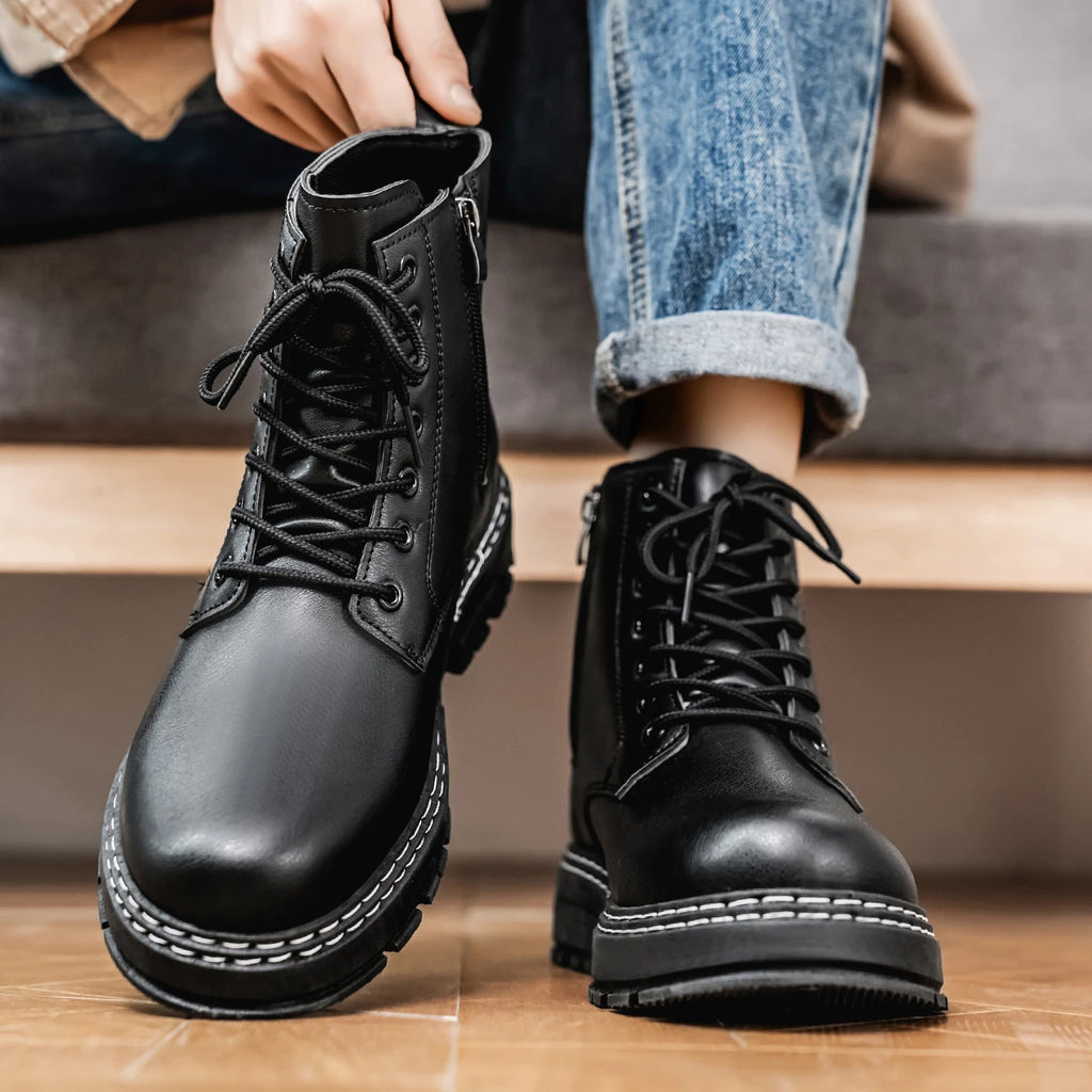 Botas jeans masculinas de cano alto, calçados esportivos casuais, botas masculinas da moda e da moda