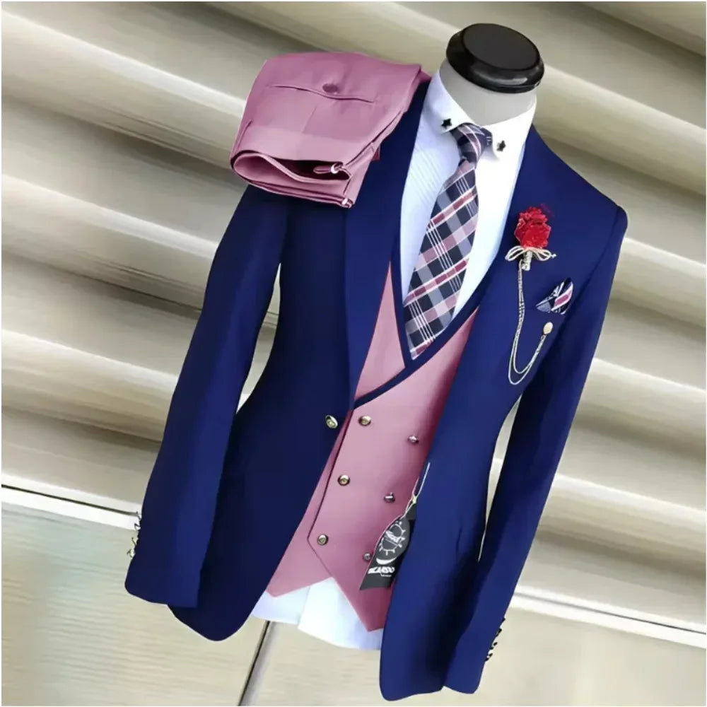 Ternos de negócios para homens casamento noivo notch lapela duplo breasted colete masculino vestido traje homme festa de formatura roupas masculinas 3 peças