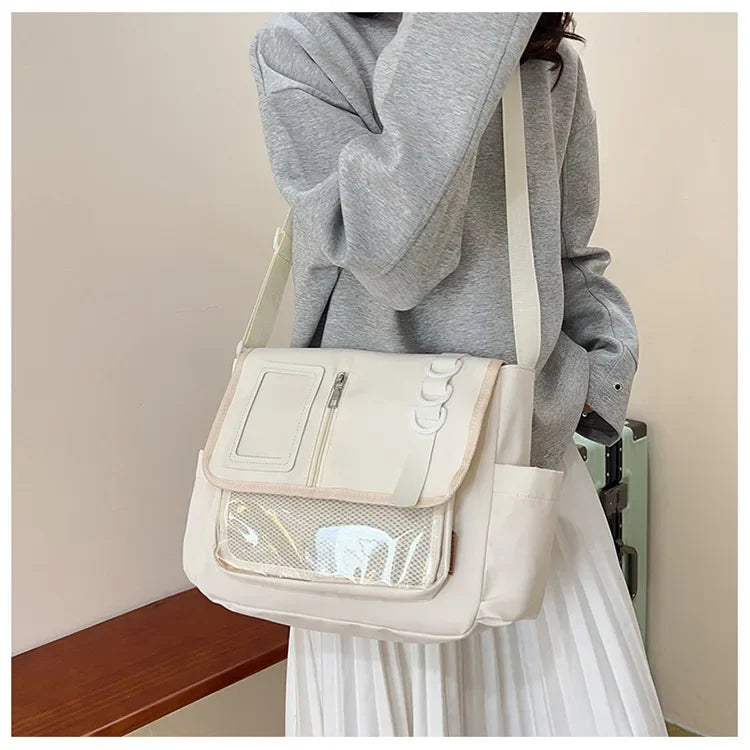 Y2k japonês harajuku sacos de escola para meninas novo transparente itabag ombro crossbody saco diy emblemas placa exibição ita saco
