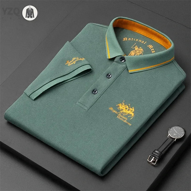 Camisa polo masculina bordada casual moda manga curta verão top confortável
