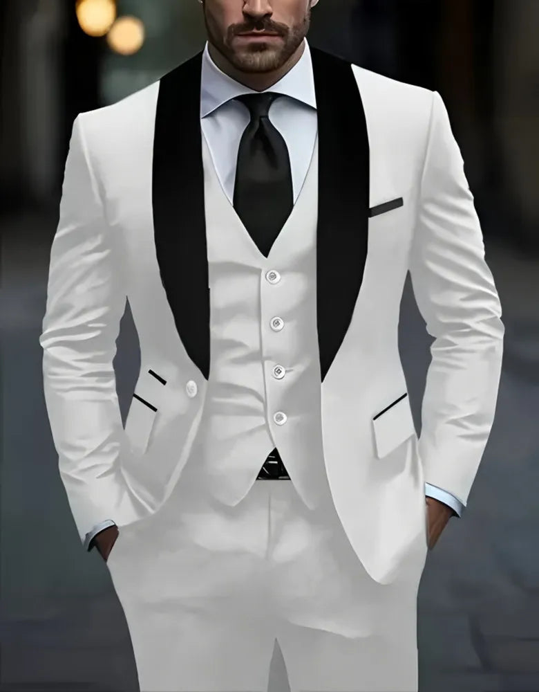 Conjunto de terno formal masculino negócios casual fino ajuste smoking para casamento, lapela de entalhe de manga longa, noivo