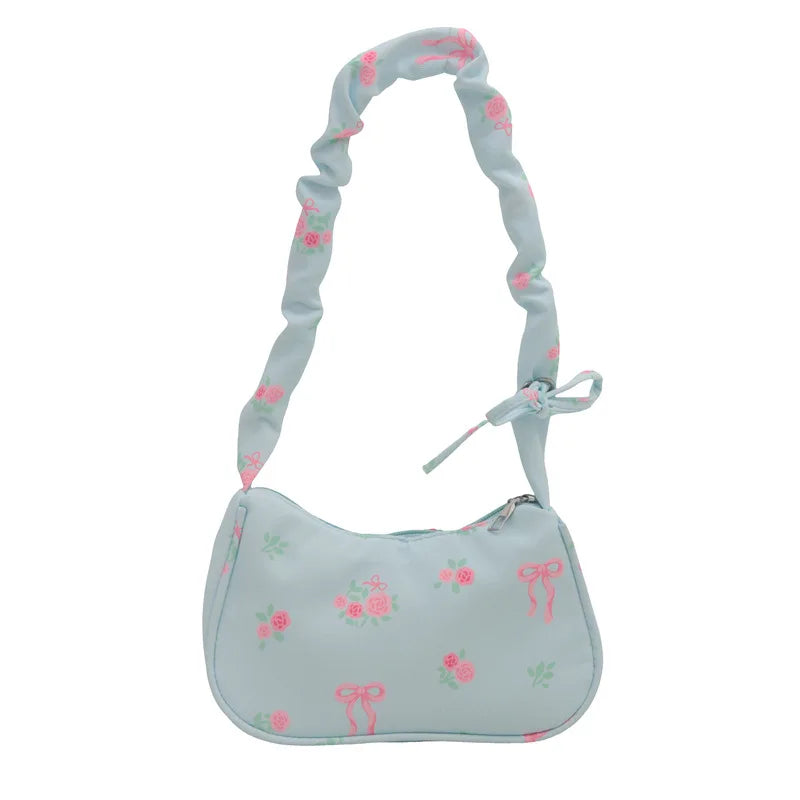 Bolsas femininas nova doce impressão bolsas de lona coreano floral arco impresso zíper sacola feminina pequena bolsa de ombro