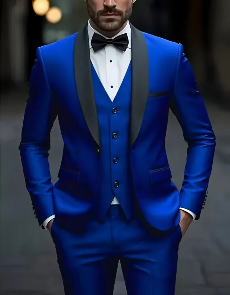 Conjunto de terno formal masculino negócios casual fino ajuste smoking para casamento, lapela de entalhe de manga longa, noivo