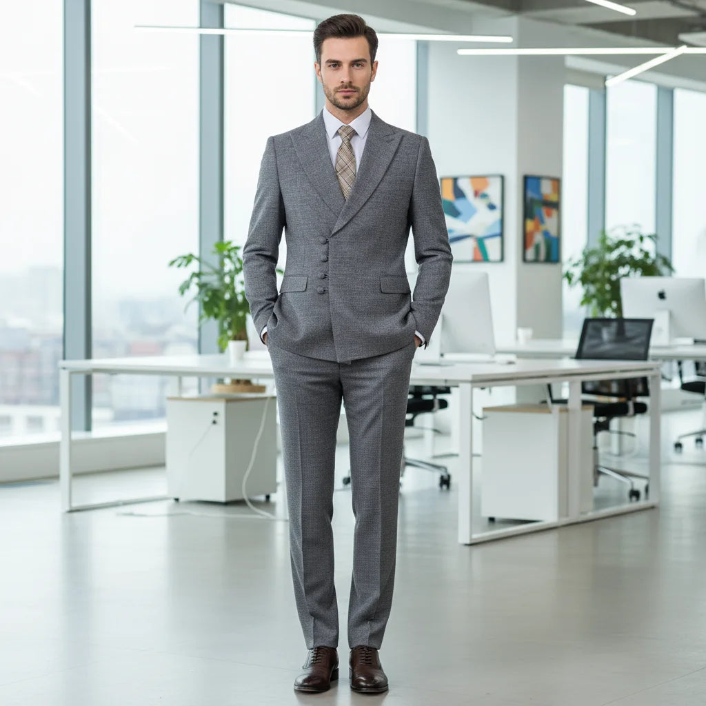 Terno masculino elegante ST Cassy para casamento, cinza, slim fit, trespassado, com vários botões, casual, para negócios, conjunto de 2 peças para festa.