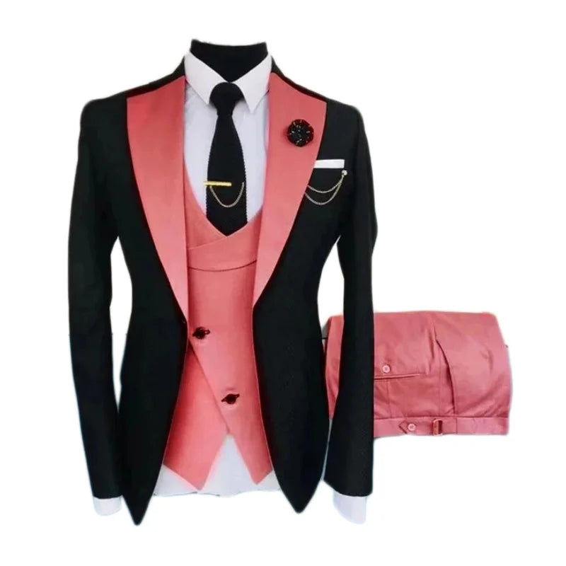 Ternos masculinos 3 peças sob medida melhor homem noivo casamento smoking fino ajuste jacquard duas cores blazer jaqueta colete calças smoking roupas