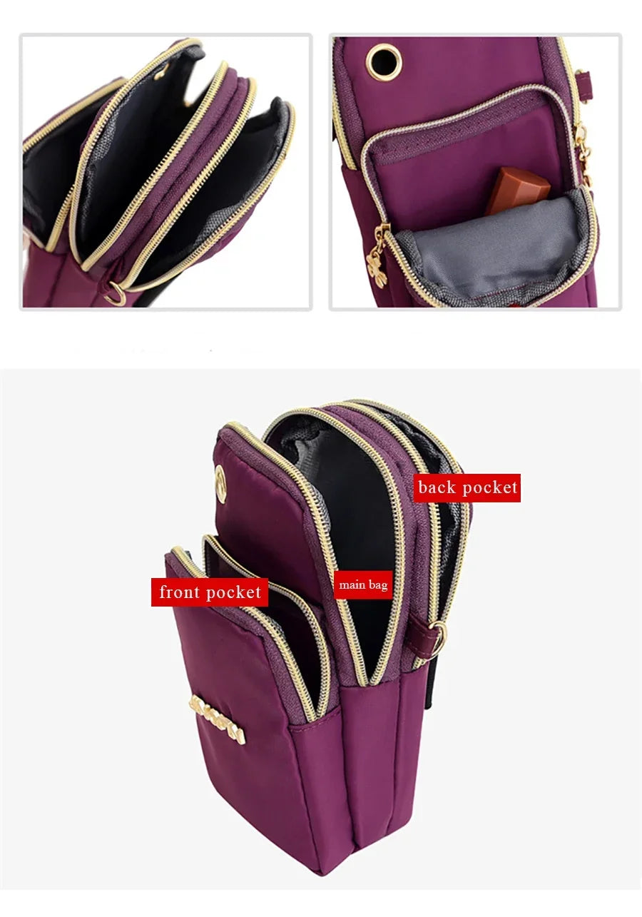 Bolsa de Celular Feminina Transversal Mini, Bolsa de Moedas Moderna para Mães, Bolsa de Ombro para Corrida com Alça de Pescoço, Carteira de 3 Camadas