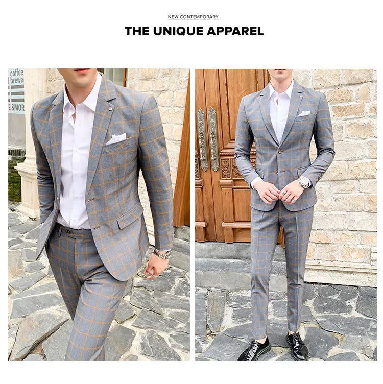 Terno de negócios fino ajuste masculino alta qualidade boutique moda conjunto de duas peças bonito tendência banquete quatro estações calças incluídas