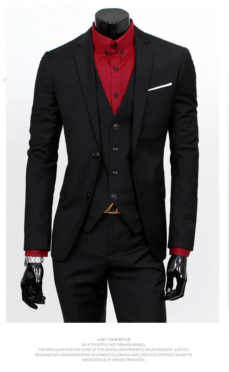 Terno de padrinhos de casamento de três peças, slim fit, roupa formal masculina, traje profissional personalizável, roupa de comemoração de casamento