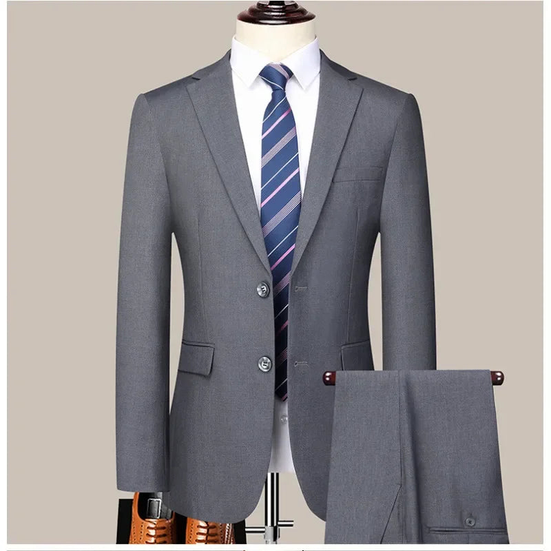 2024 masculino fino-ajuste de dois botões terno de negócios profissional trabalho formal conjunto de duas peças calças incluídas S-6XL