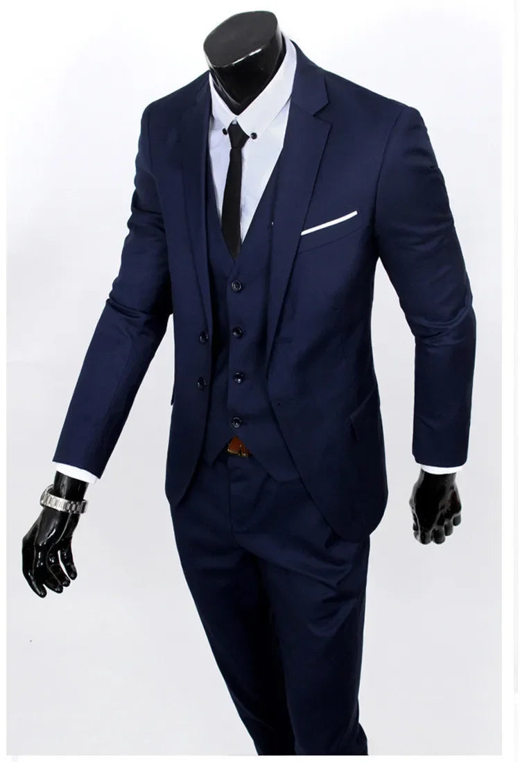Terno de padrinhos de casamento de três peças, slim fit, roupa formal masculina, traje profissional personalizável, roupa de comemoração de casamento