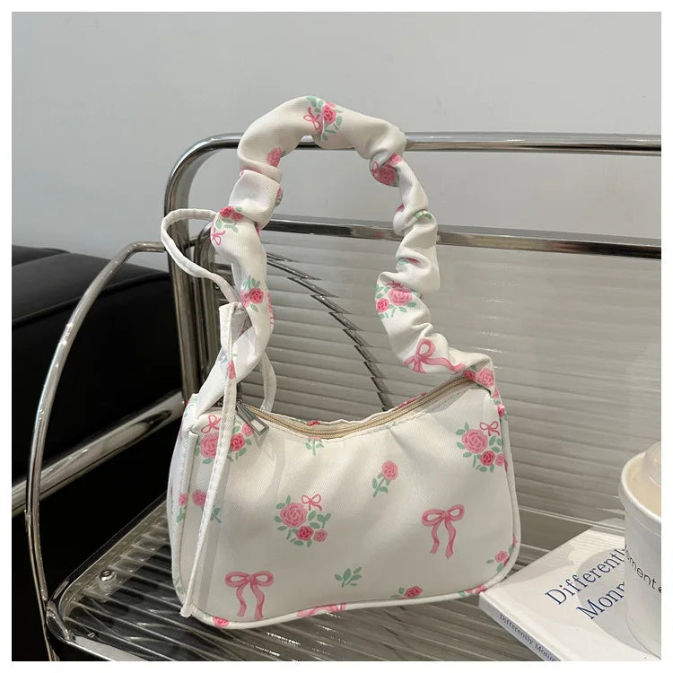 Bolsas femininas nova doce impressão bolsas de lona coreano floral arco impresso zíper sacola feminina pequena bolsa de ombro