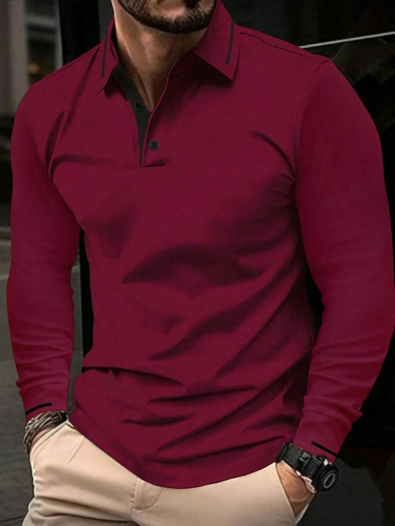 A nova camisa POLO masculina de manga comprida para primavera e outono de 2025 apresenta uma estampa 3D casual e moderna