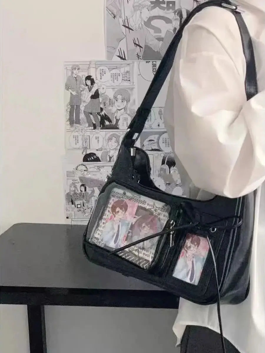 Y2k harajuku bolsa de ombro feminina coreano transparente ita saco escola crossbody saco feminino designer japonês bolsa preppy