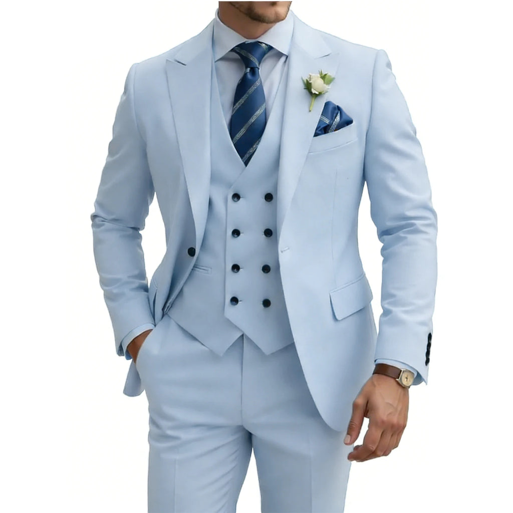 Terno masculino slim fit de 3 peças, trespassado, para casamento, baile, eventos formais, jantar de negócios e smoking.