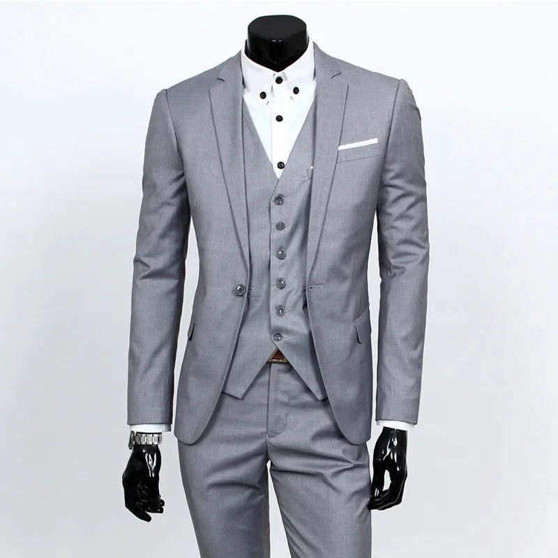 Terno de padrinhos de casamento de três peças, slim fit, roupa formal masculina, traje profissional personalizável, roupa de comemoração de casamento