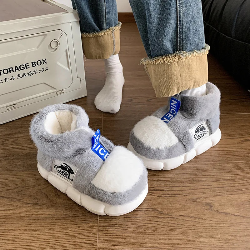 2025 sapatos quentes de inverno feminino forro de pelúcia chinelos interiores casais plataforma salto alto botas de neve feminino masculino casa chinelo