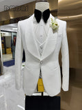 Conjunto de terno de casamento de alta qualidade para noivo, ternos de moda masculina de três peças, jaqueta blazer com gola xale de um botão, colete e calças