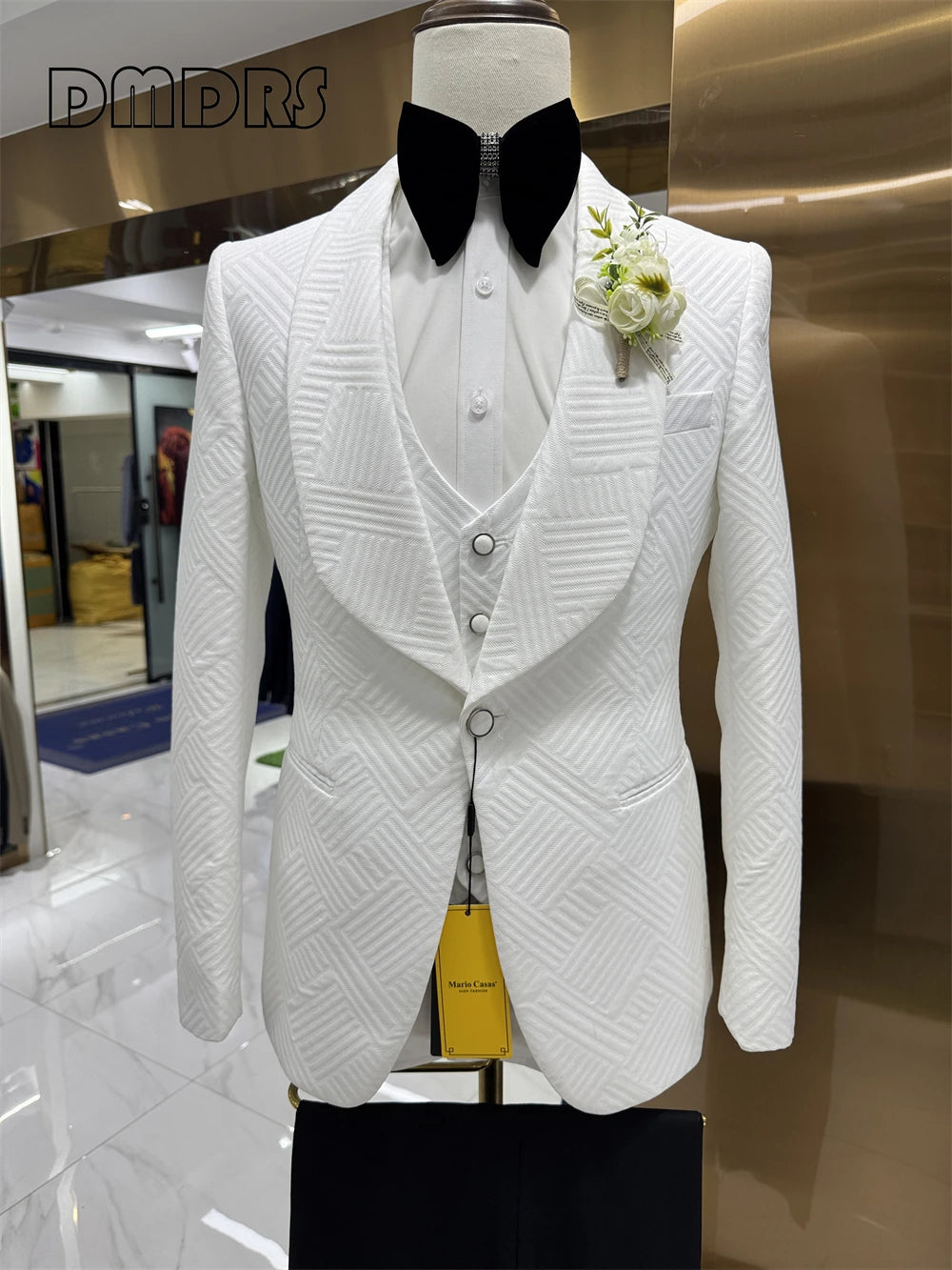 Conjunto de terno de casamento de alta qualidade para noivo, ternos de moda masculina de três peças, jaqueta blazer com gola xale de um botão, colete e calças