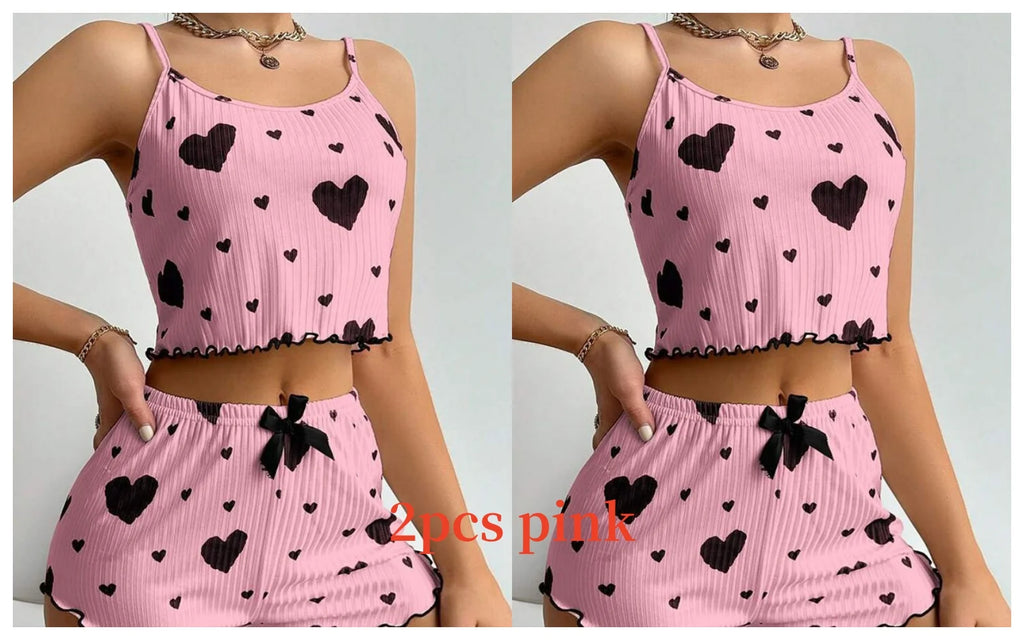 Conjunto de pijamas femininos pijamas 2 peças regata curta e shorts s m l branco ventilar macio casual amor impressão