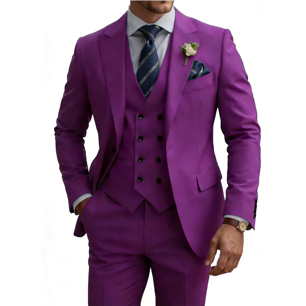 Terno masculino slim fit de 3 peças, trespassado, para casamento, baile, eventos formais, jantar de negócios e smoking.