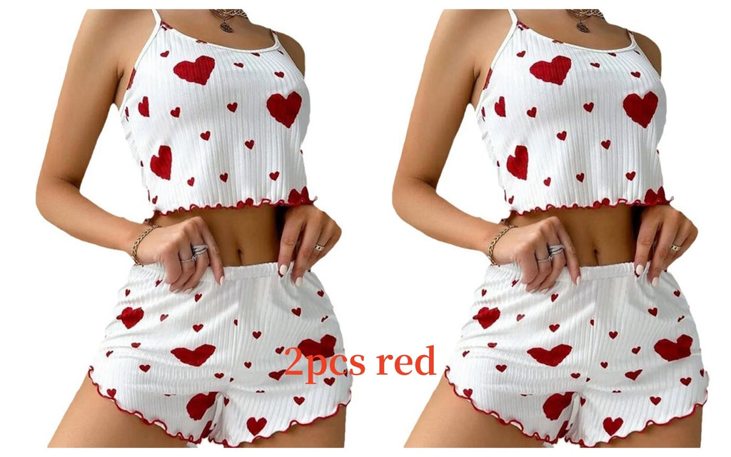 Conjunto de pijamas femininos pijamas 2 peças regata curta e shorts s m l branco ventilar macio casual amor impressão