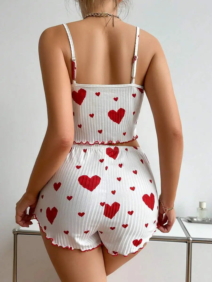 Conjunto de pijamas femininos pijamas 2 peças regata curta e shorts s m l branco ventilar macio casual amor impressão