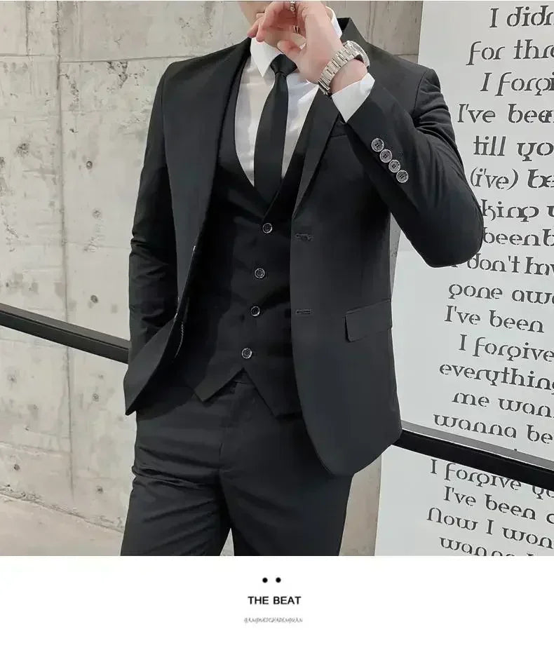 Terno (blazer + colete + calças) moda masculina negócios ao ar livre tendência cor sólida casual fino-ajuste casamento anfitrião cavalheiro terno 6xl
