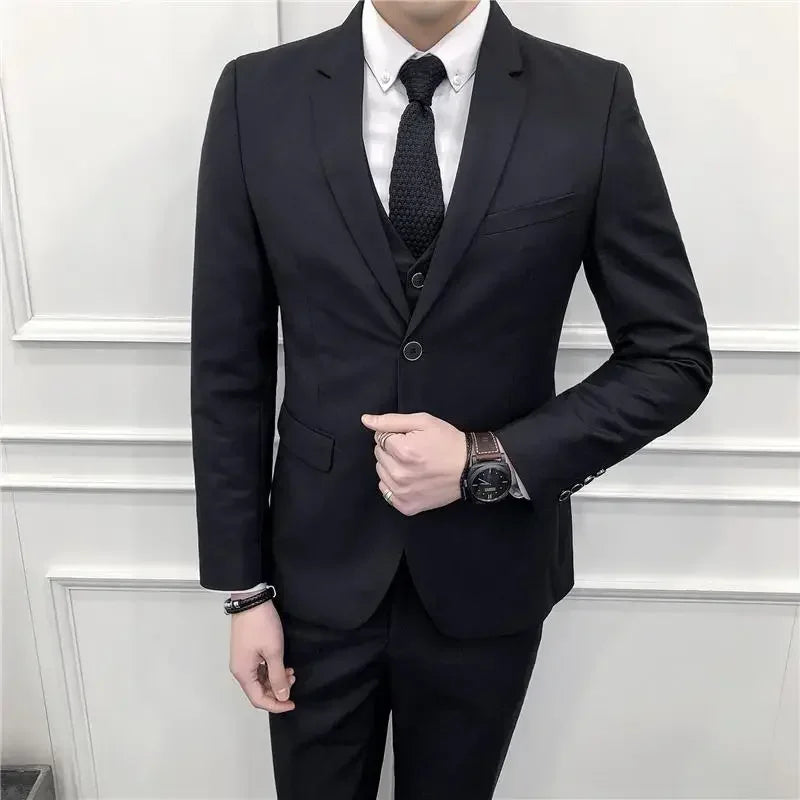 Terno (blazer + colete + calças) moda masculina negócios ao ar livre tendência cor sólida casual fino-ajuste casamento anfitrião cavalheiro terno 6xl