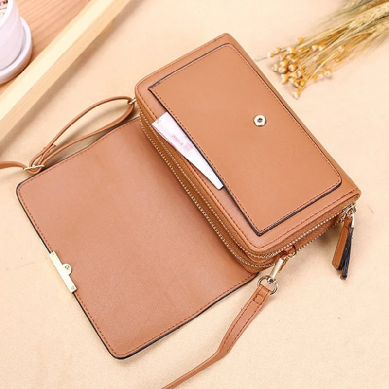 Carteira multi-cartão coreana para mulheres, grande capacidade, bolsa de ombro casual para celular, moda, novo estilo