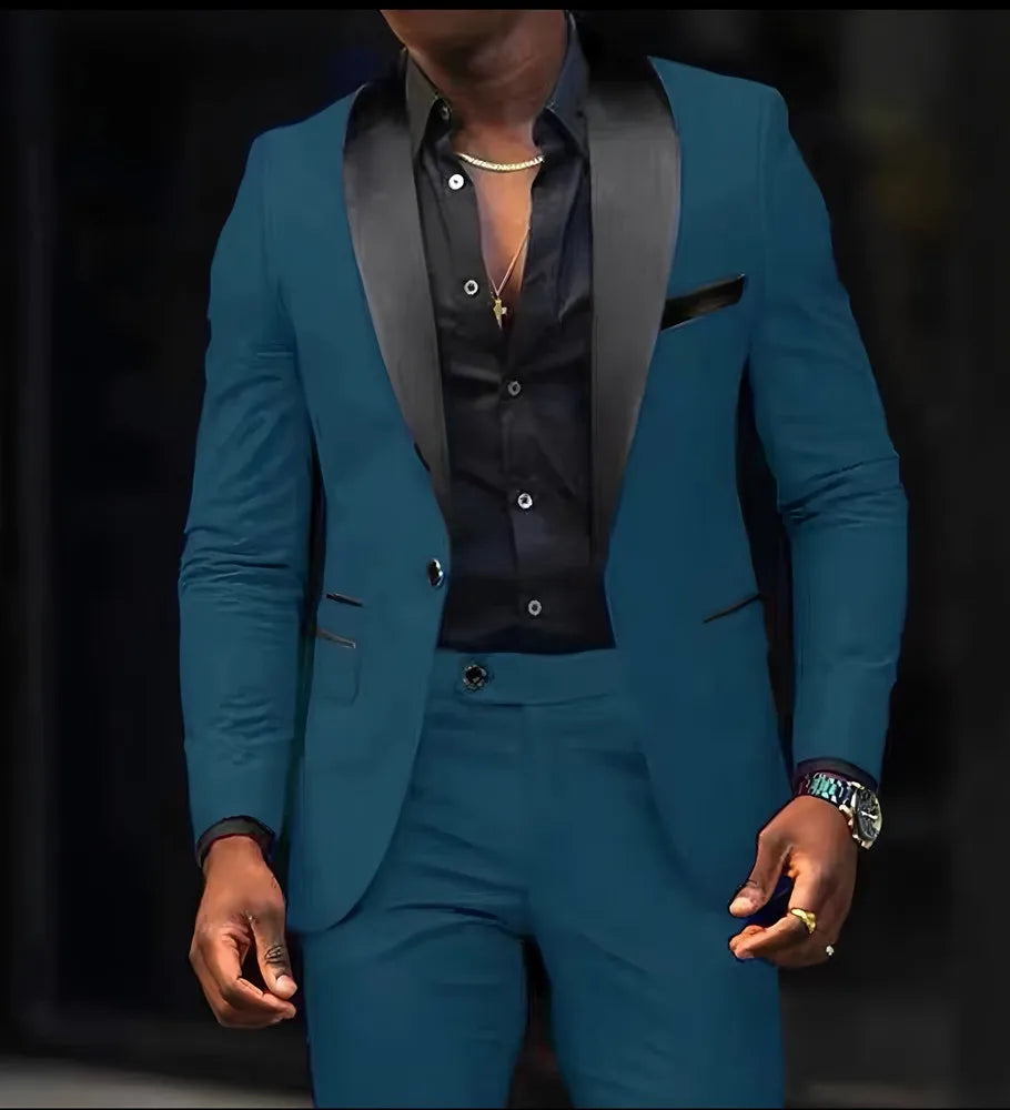 Terno masculino de 2 peças adequado para ternos de negócios de casamento, conjuntos de jaquetas e calças de botão único, conjuntos de jaqueta slim fit