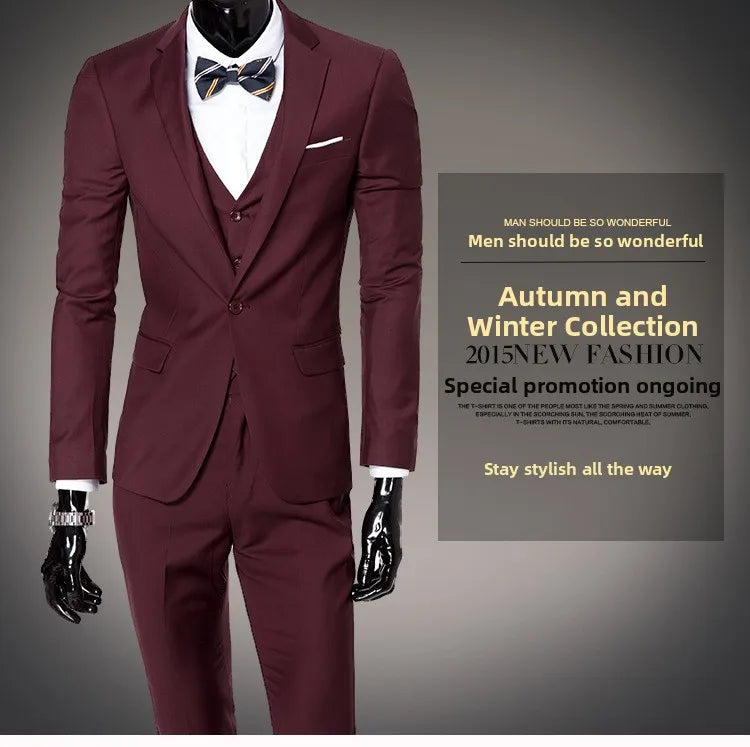 Conjunto de terno masculino de um botão fino ajuste casual tecido de mistura de algodão para trabalho versátil estilo clássico terno de três peças negócios casual