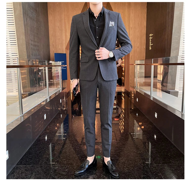 Conjunto masculino de duas peças, terno monocromático, todo apto para banquete bonito, casual e elegante, de alta qualidade, novo e elegante, M-4XL, 2022