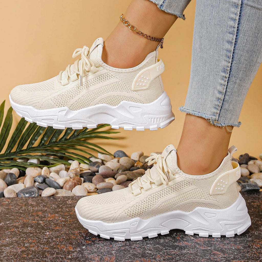 Calçados femininos, calçados esportivos femininos 2025 sapatos femininos respiráveis de malha única pai sapato esportivo feminino casual e versátil