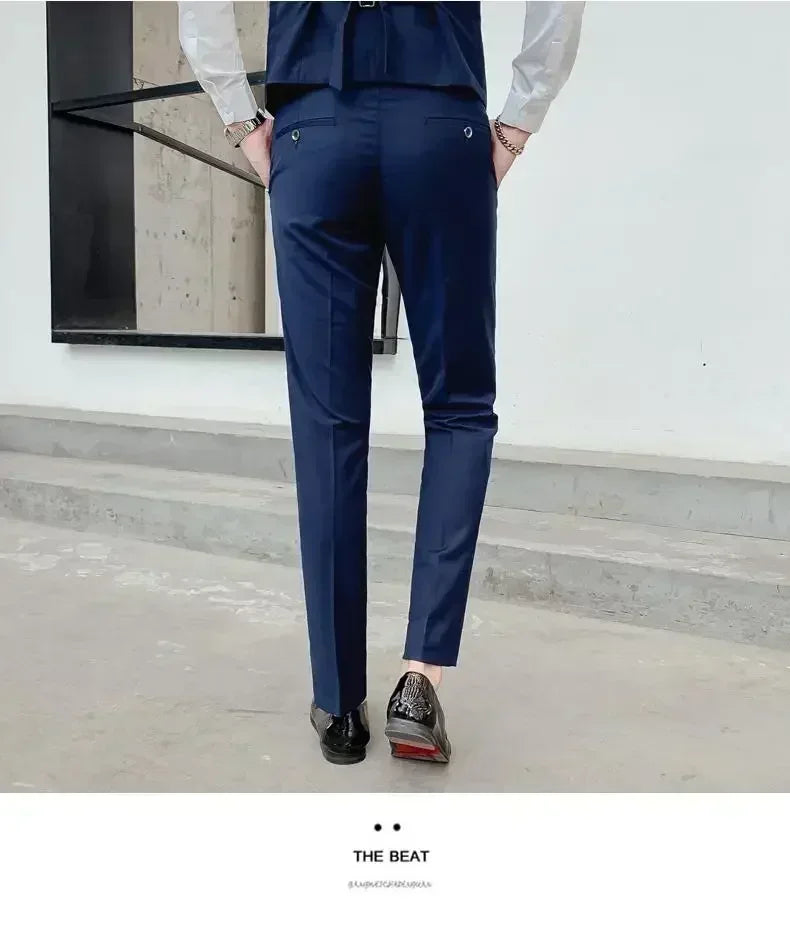 Terno (blazer + colete + calças) moda masculina negócios ao ar livre tendência cor sólida casual fino-ajuste casamento anfitrião cavalheiro terno 6xl