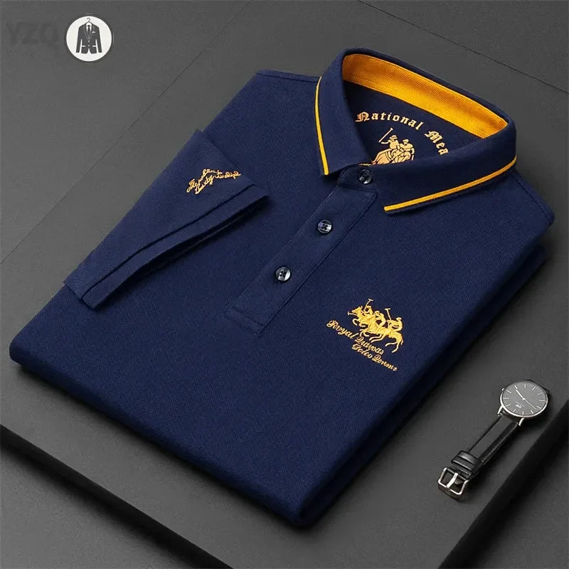 Camisa polo masculina bordada casual moda manga curta verão top confortável