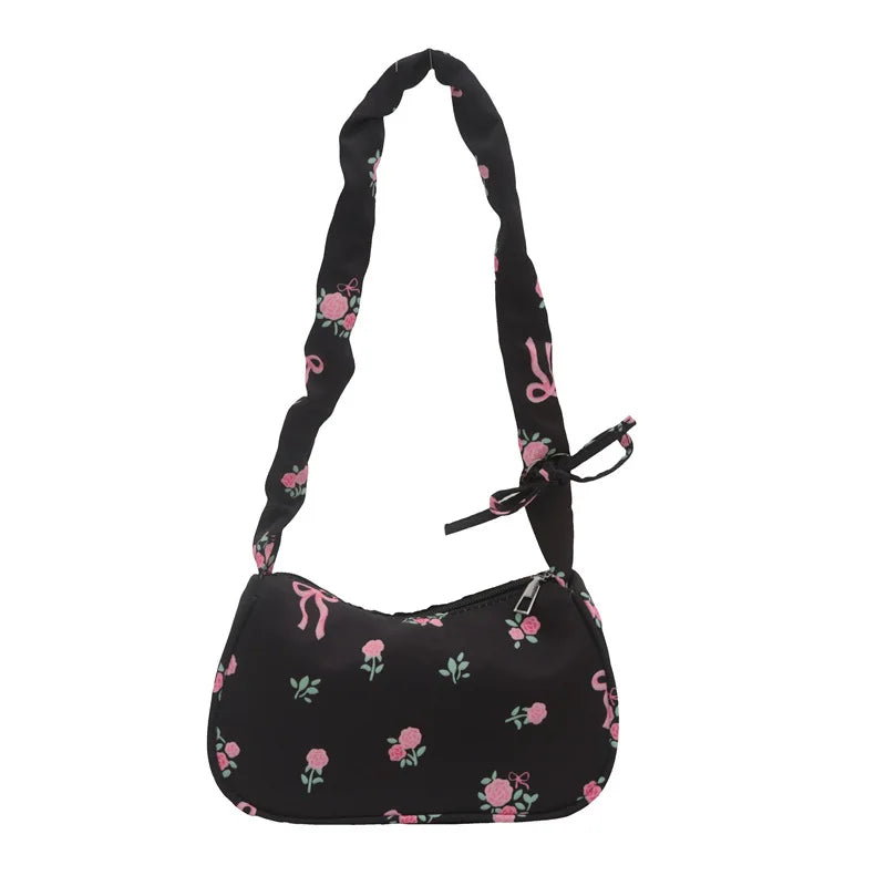 Bolsas femininas nova doce impressão bolsas de lona coreano floral arco impresso zíper sacola feminina pequena bolsa de ombro