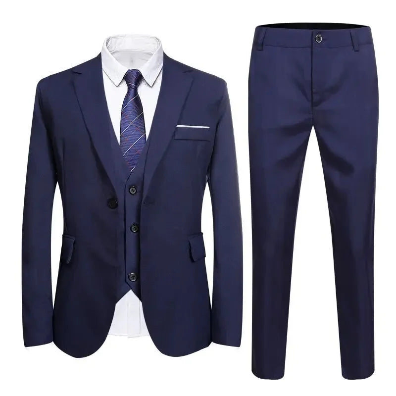 Terno de três peças masculino casual negócios profissional fino ajuste estilo coreano luz azul formal wear westwear ae estoque