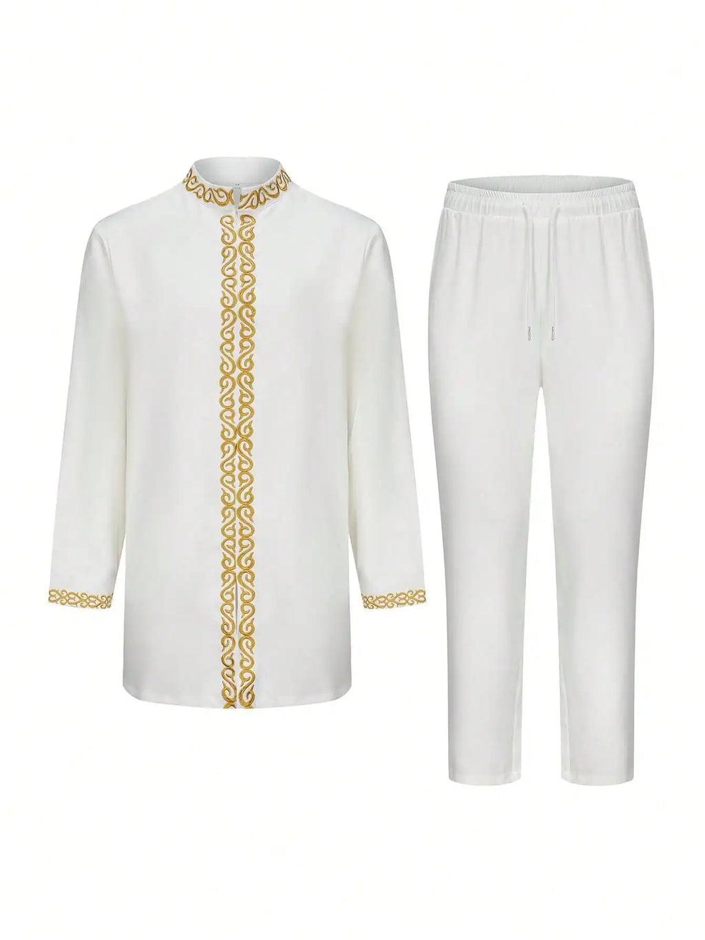 Traje Masculino Africano com Bordado Temos, Conjunto de Duas Peças, Calça Longa, Estilo Étnico Casual, Traje de Casamento, Terno para Noivos.