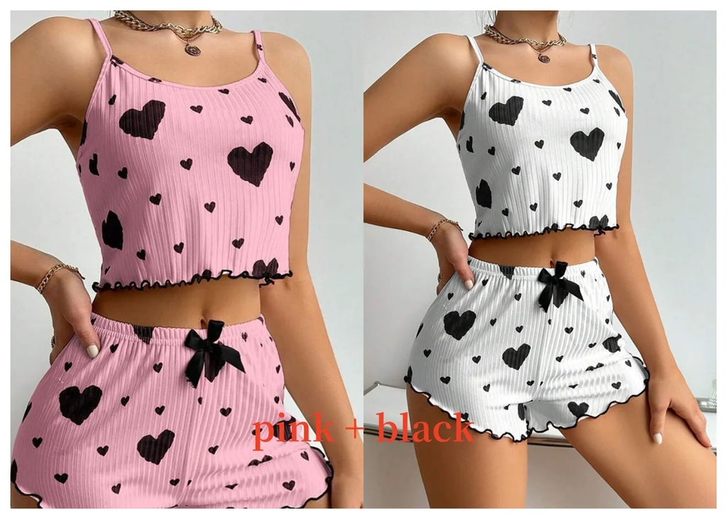 Conjunto de pijamas femininos pijamas 2 peças regata curta e shorts s m l branco ventilar macio casual amor impressão