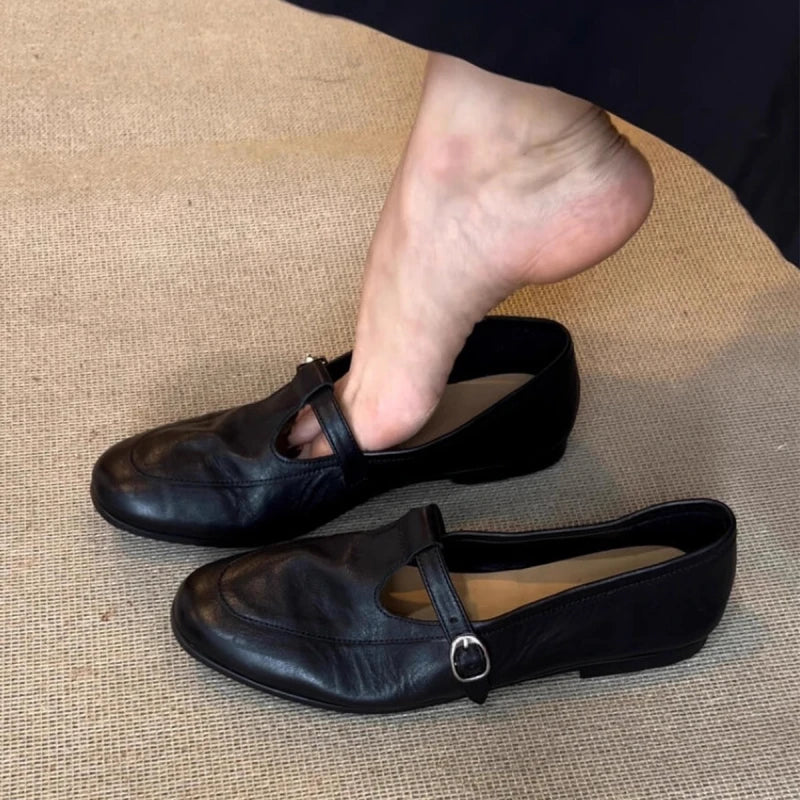 2025 primavera/outono novos sapatos femininos vintage mary jane-dedo quadrado baixo corte apartamentos mocassins de couro macio estilo britânico sapatos casuais
